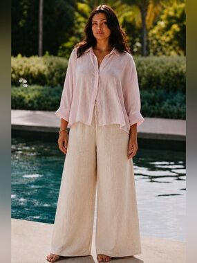 CORE Women's Pale Pink Relaxed cotton Button-Down Shirt